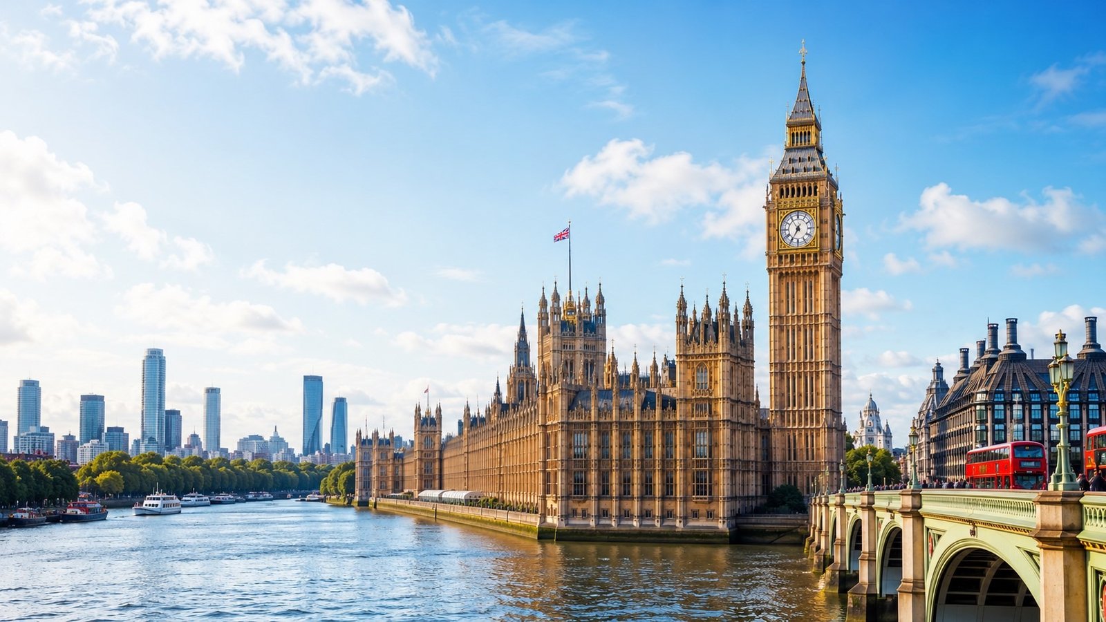 Iconic London skyline along the Thames